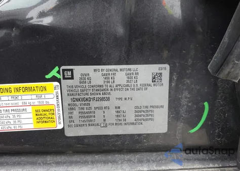 2015 Chevrolet Traverse 1Lt from USA, damaged, VIN 1GNKVGKD1FJ298538